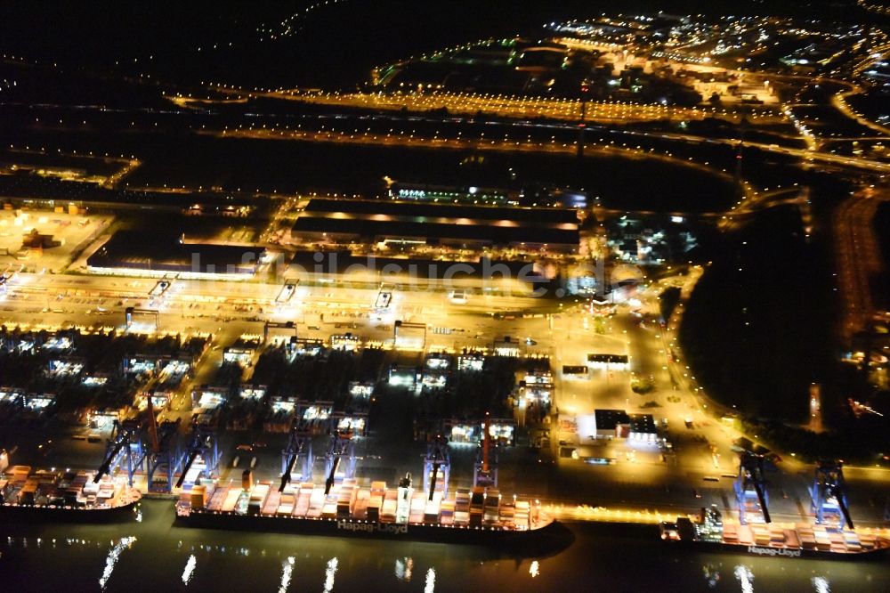 Nacht-Luftaufnahme Hamburg - Nacht- Beleuchtung des Areales Hamburger Hafen der HHLA in Hamburg