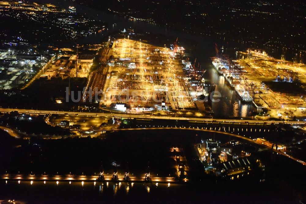 Hamburg bei Nacht von oben - Nacht- Beleuchtung des Areales Hamburger Hafen der HHLA in Hamburg