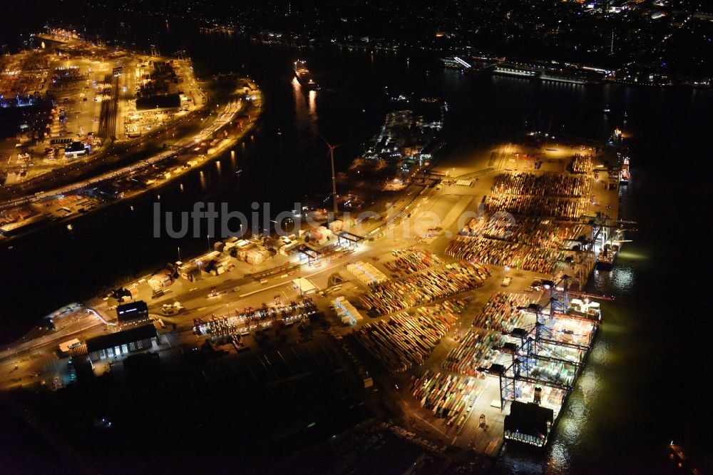 Nachtluftbild Hamburg - Nacht- Beleuchtung des Areales Hamburger Hafen der HHLA in Hamburg