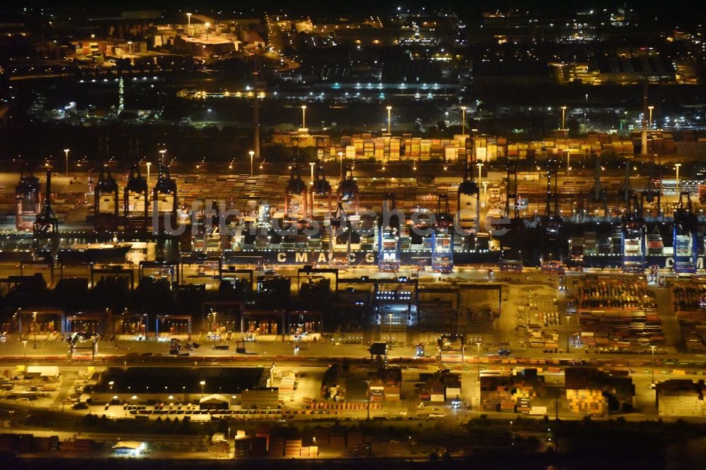 Hamburg bei Nacht von oben - Nacht- Beleuchtung des Areales Hamburger Hafen der HHLA in Hamburg