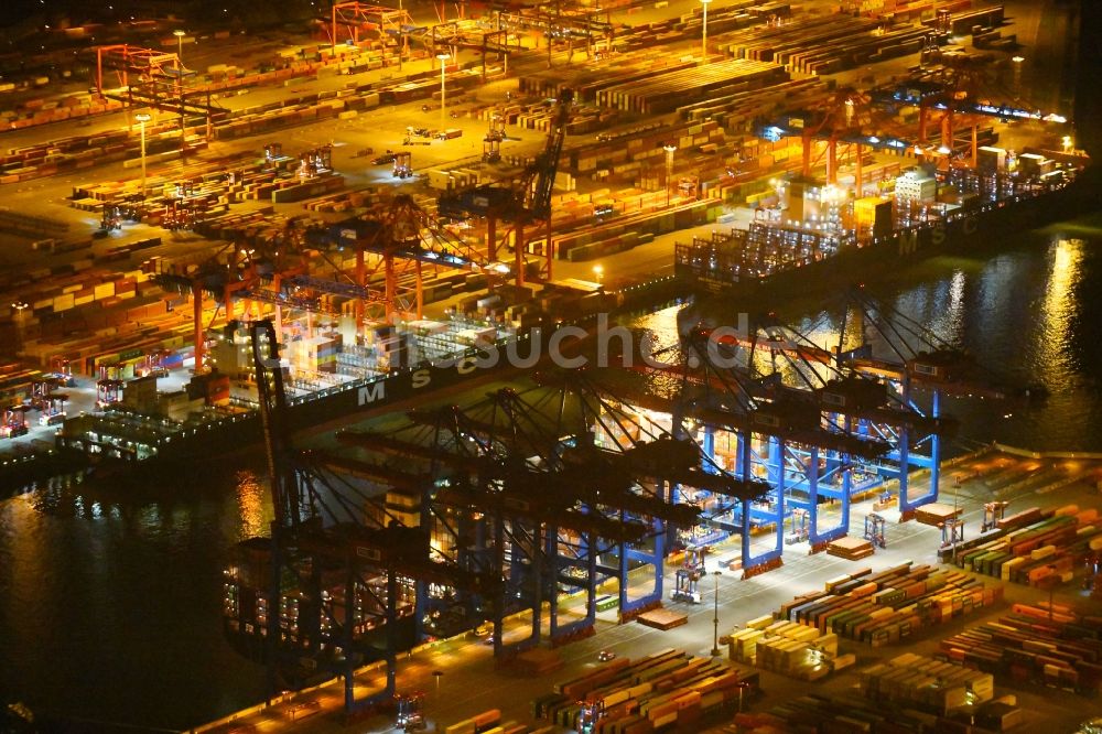 Nacht-Luftaufnahme Hamburg - Nacht- Beleuchtung des Areales Hamburger Hafen der HHLA in Hamburg