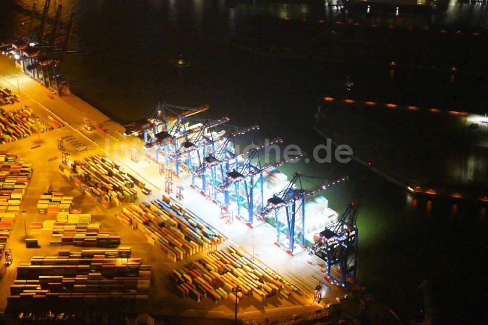 Nacht-Luftaufnahme Hamburg - Nacht- Beleuchtung des Areales Hamburger Hafen der HHLA in Hamburg