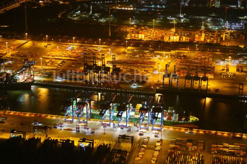 Hamburg bei Nacht von oben - Nacht- Beleuchtung des Areales Hamburger Hafen der HHLA in Hamburg