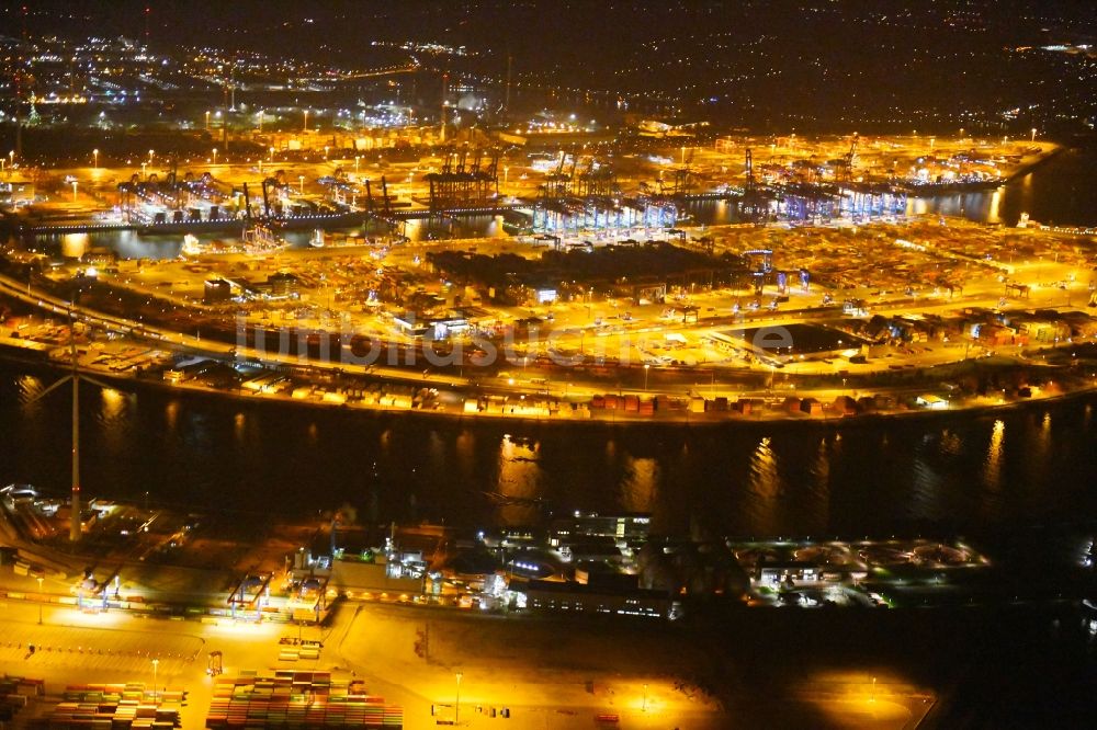 Nacht-Luftaufnahme Hamburg - Nacht- Beleuchtung des Areales Hamburger Hafen der HHLA in Hamburg