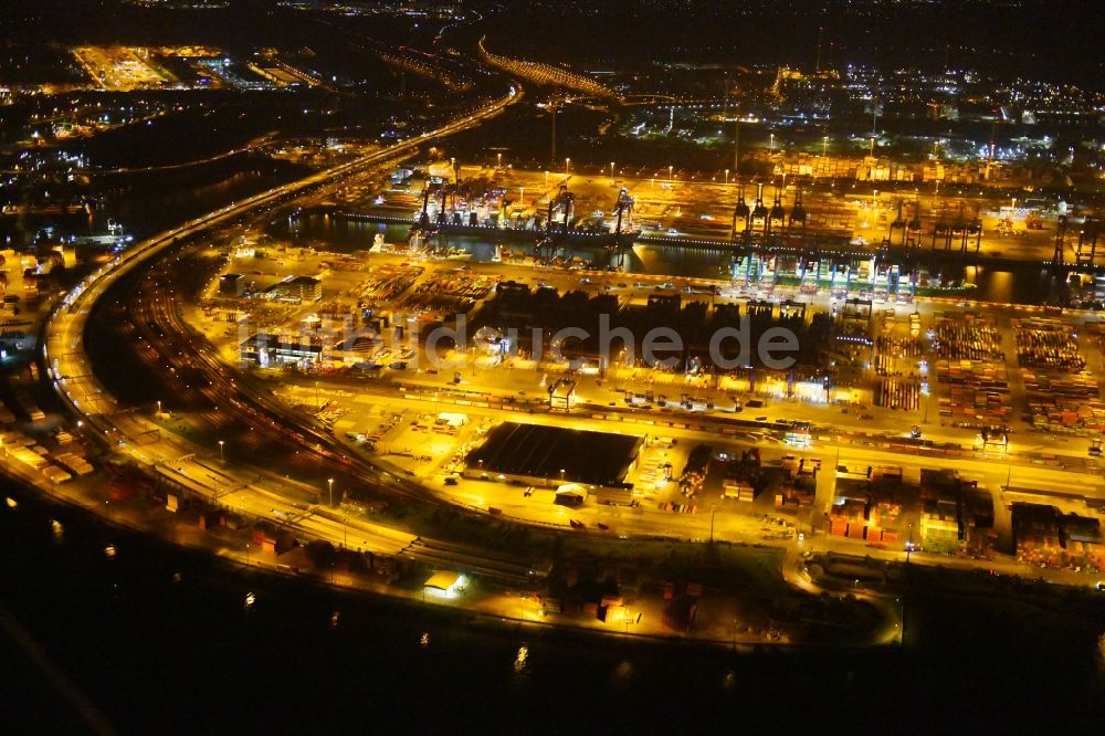 Nachtluftbild Hamburg - Nacht- Beleuchtung des Areales Hamburger Hafen der HHLA in Hamburg