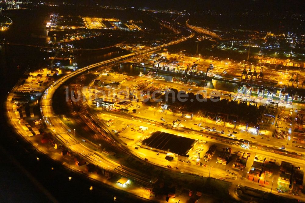 Hamburg bei Nacht von oben - Nacht- Beleuchtung des Areales Hamburger Hafen der HHLA in Hamburg