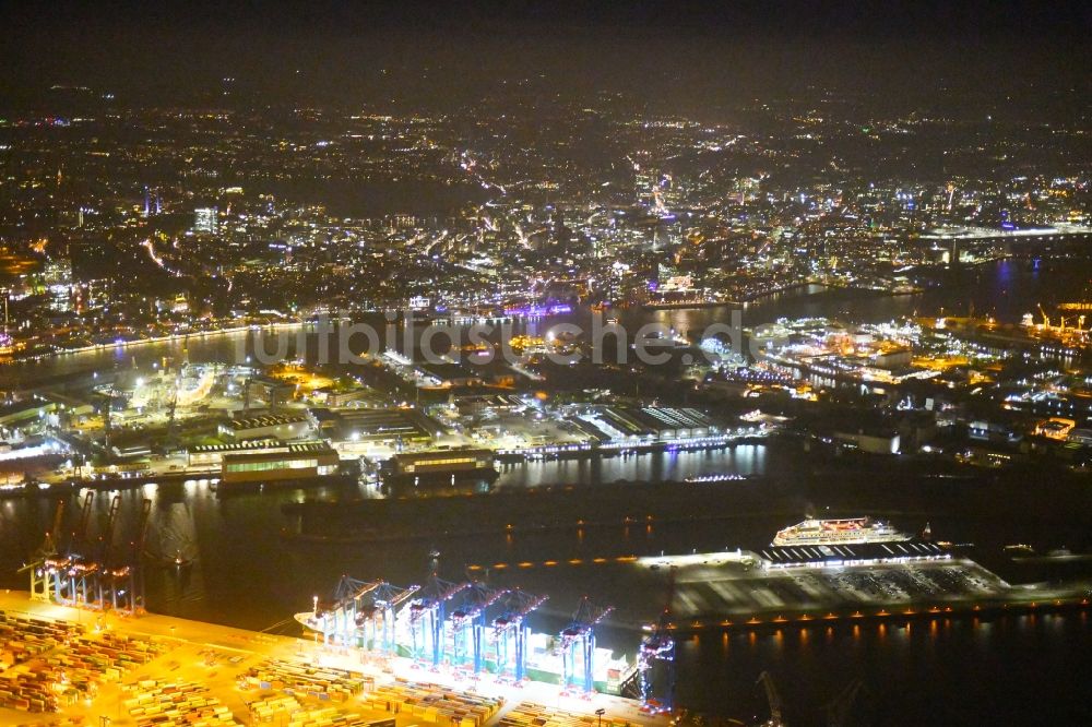 Hamburg bei Nacht von oben - Nacht- Beleuchtung des Areales Hamburger Hafen der HHLA in Hamburg