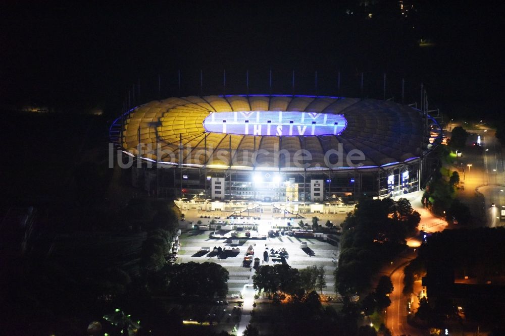 Nachtluftbild Hamburg - Nacht- Beleuchtung des Volksparkstadion - Arena des Hamburger HSV in Hamburg