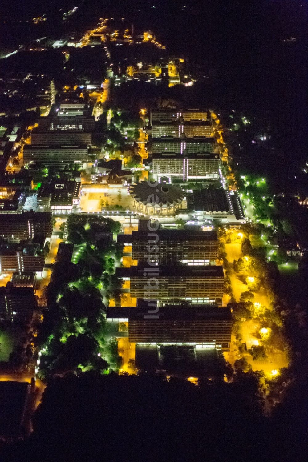 Nachtluftbild Bochum - Nacht- Luftbild vom Campus der RUB Ruhr-Universität Bochum