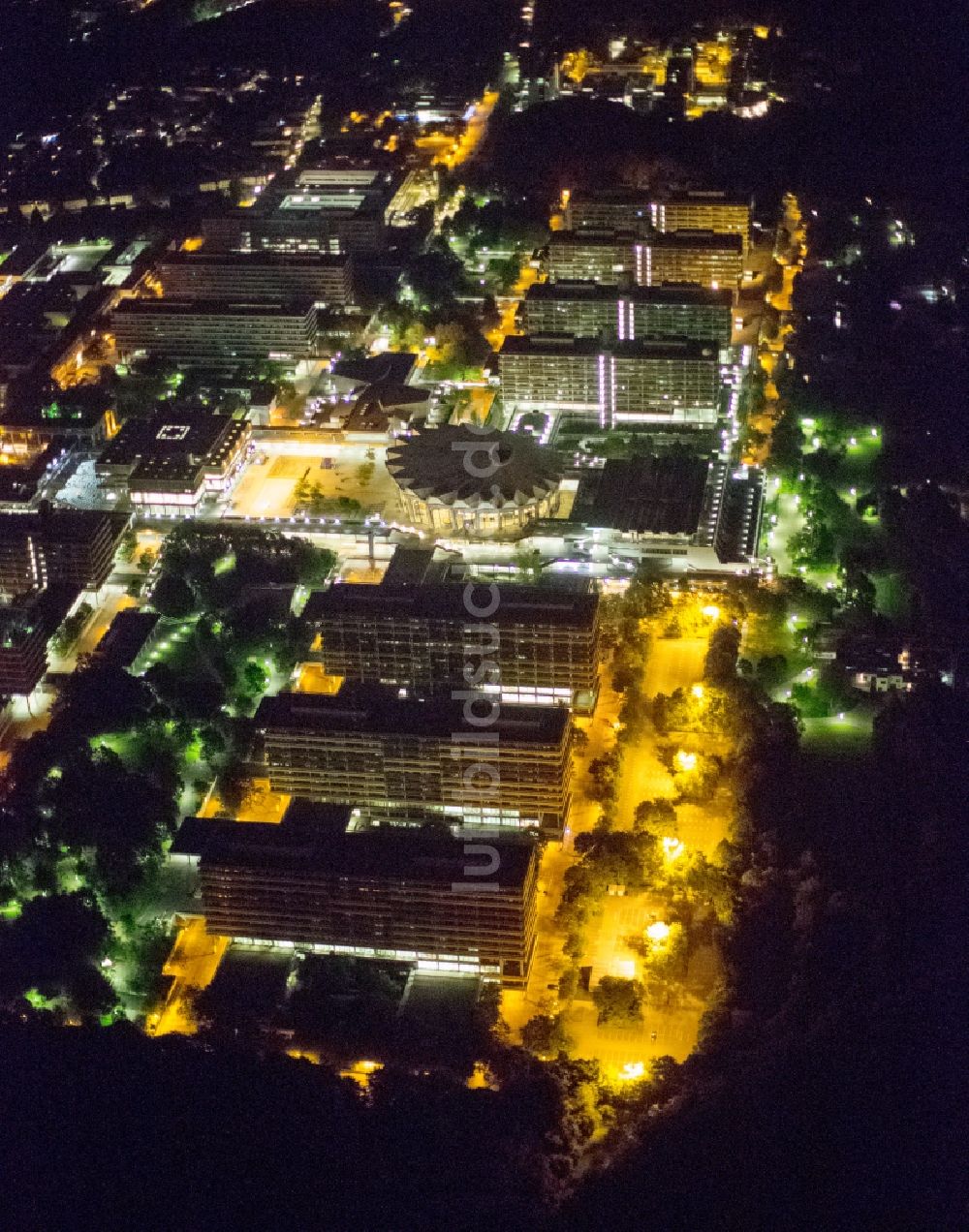 Nacht-Luftaufnahme Bochum - Nacht- Luftbild vom Campus der RUB Ruhr-Universität Bochum