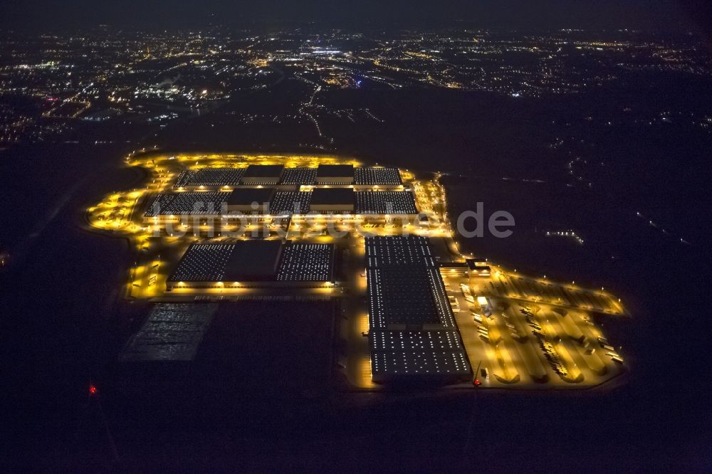 Nacht-Luftaufnahme Dortmund - Nacht- Luftbild der Europazentrale Logistikzentrum IKEA in Dortmund im Bundesland Nordrhein-Westfalen