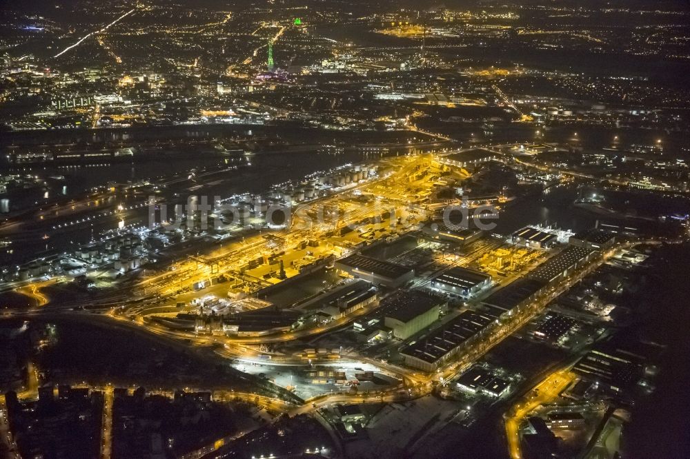 Nacht-Luftaufnahme Duisburg - Nachtaufnahme vom Gelände des Ruhrhafen Duisport / Duisburger Hafen in Duisburg im Bundesland Nordrhein-Westfalen