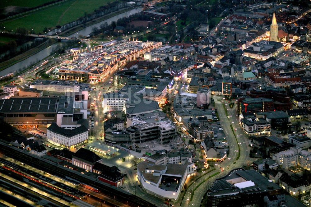 Hamm bei Nacht von oben - Nachtaufnahme Stadtzentrum und Innenstadt in Hamm in Nordrhein-Westfalen