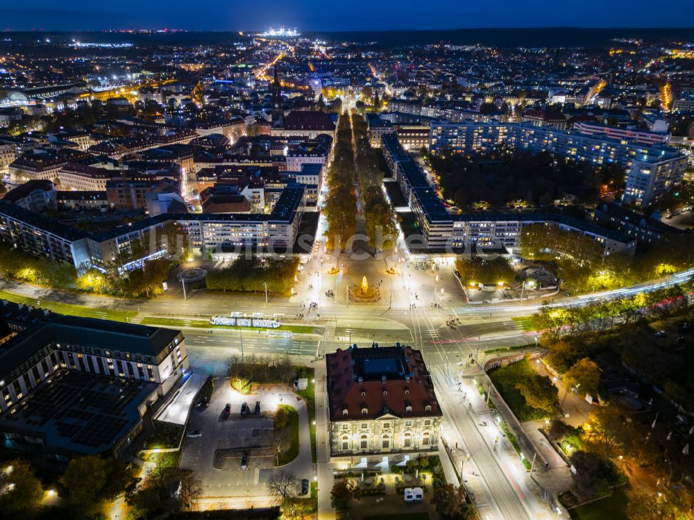 Nachtluftbild Dresden - Nachtluftbild Platz- Ensemble Neustädter Markt in Dresden im Bundesland Sachsen, Deutschland