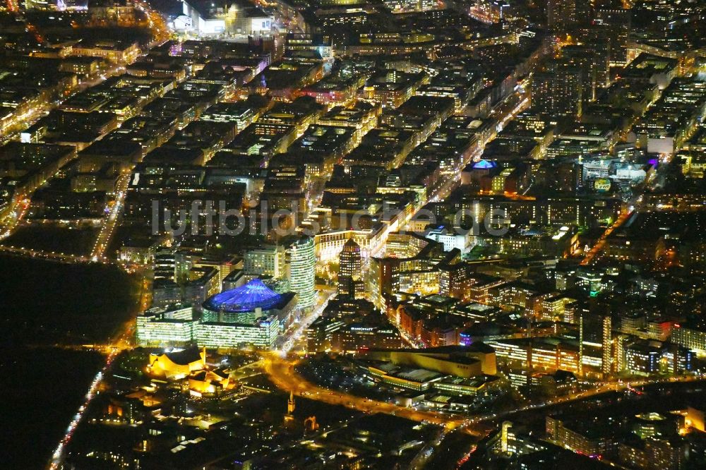 Nachtluftbild Berlin - Nachtluftbild Potsdamer Platz und Leipziger Platz im Innenstadt- Zentrum in Berlin