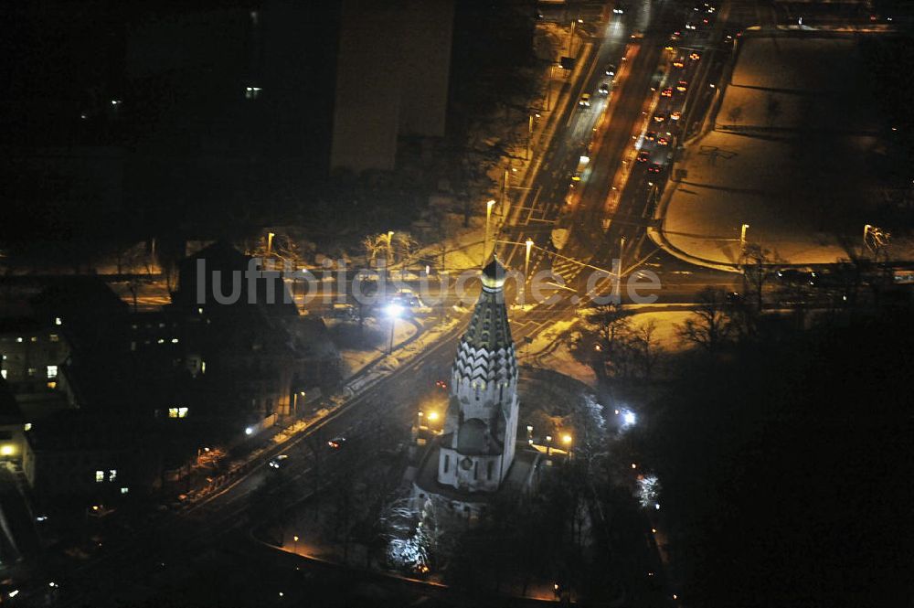 Leipzig bei Nacht von oben - Russische Gedächtniskirche Leipzig bei Nacht