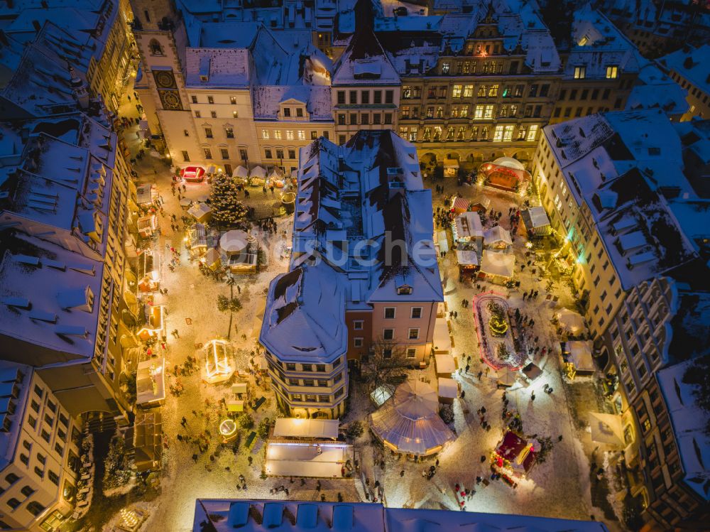 Nachtluftbild Görlitz - Nachtluftbild Schlesischer Christkindelmarkt in Görlitz im Bundesland Sachsen, Deutschland