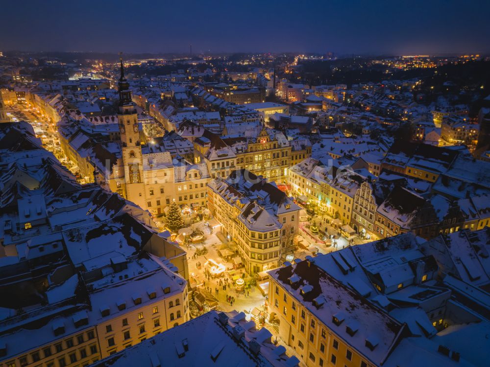 Nachtluftbild Görlitz - Nachtluftbild Schlesischer Christkindelmarkt in Görlitz im Bundesland Sachsen, Deutschland