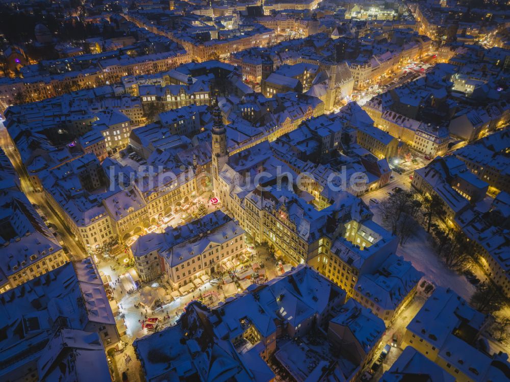 Nacht-Luftaufnahme Görlitz - Nachtluftbild Schlesischer Christkindelmarkt in Görlitz im Bundesland Sachsen, Deutschland