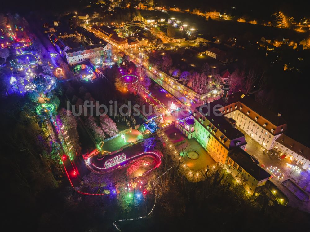 Nachtluftbild Lichtenwalde - Nachtluftbild Schloss Schloss und Park Lichtenwalde in Lichtenwalde im Bundesland Sachsen, Deutschland