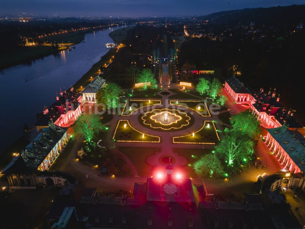 Nacht-Luftaufnahme Dresden - Nachtluftbild Schlosspark in Dresden im Bundesland Sachsen, Deutschland