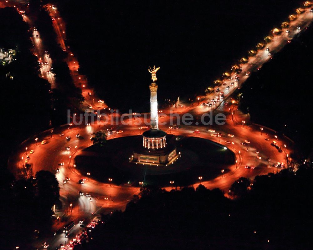 Nachtluftbild Berlin - Siegessäule und Großer Stern in Berlin bei Nacht in Berlin - Tiergarten