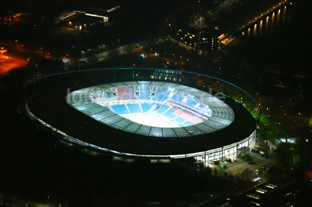 Hannover bei Nacht von oben - Nachtluftbild Stadion der Heinz von Heiden Arena im Stadtteil Calenberger Neustadt von Hannover in Niedersachsen