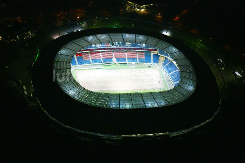 Hannover bei Nacht von oben - Nachtluftbild Stadion der Heinz von Heiden Arena im Stadtteil Calenberger Neustadt von Hannover in Niedersachsen