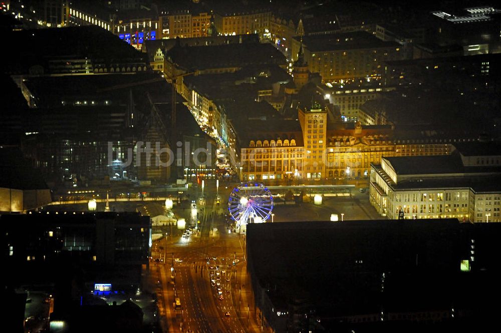 Leipzig bei Nacht aus der Vogelperspektive: Stadtzentrum Leipzig bei Nacht