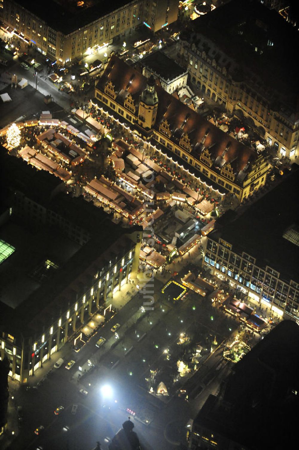 Nachtluftbild Leipzig - Weihnachtsmarkt Leipzig bei Nacht