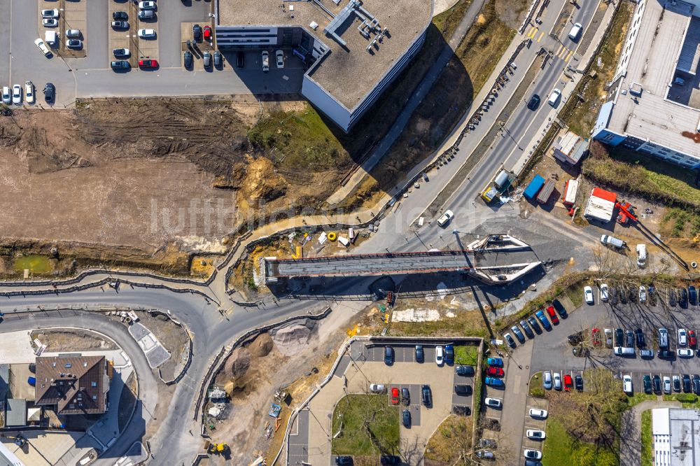 Senkrecht-Luftbild Witten - Senkrechtluftbild Baustelle zum Neubau der Fußgänger- und Radbrücke Rheinischer Esel in Witten im Bundesland Nordrhein-Westfalen, Deutschland