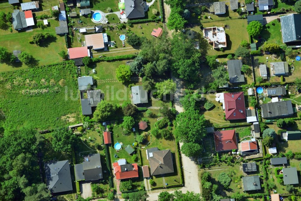 Senkrecht-Luftbild Vogelsdorf - Einfamilienhaus- und Kleingarten- Wohngebiet in Fredersdorf-Vogelsdorf im Bundesland Brandenburg