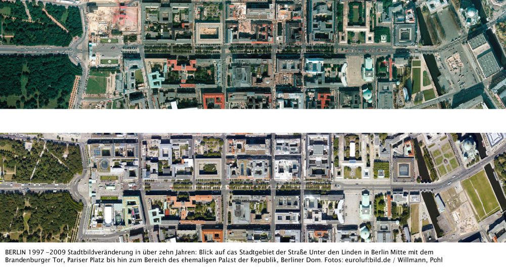 Senkrecht-Luftbild Berlin - Stadtbildveränderung in über zehn jahren aus der Satellitenperspektive über Berlin - Mitte